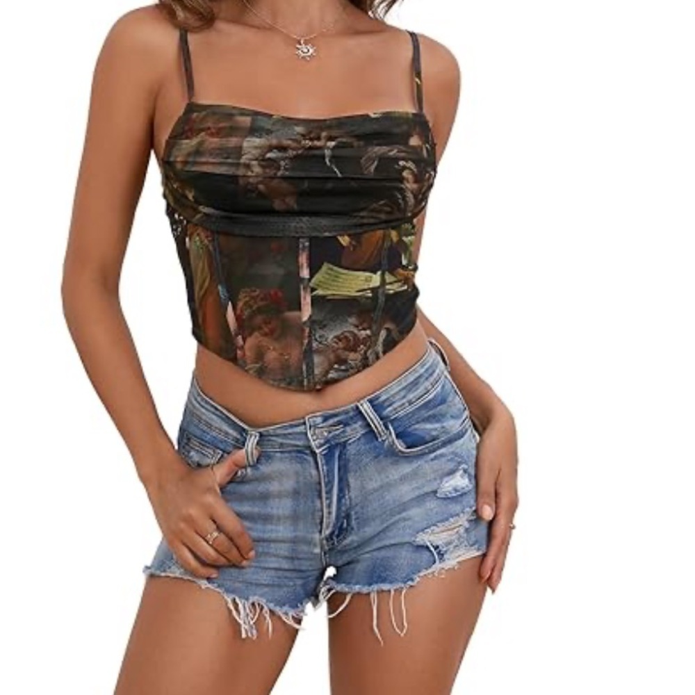 Shyanne Camouflage Smocked Camisole Adjustable Straps Sz XXS Women